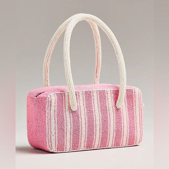 Anthropologie Handbags - Anthropologie Pink Beaded Stripe Tote Bag - Elegant Women's Handbag